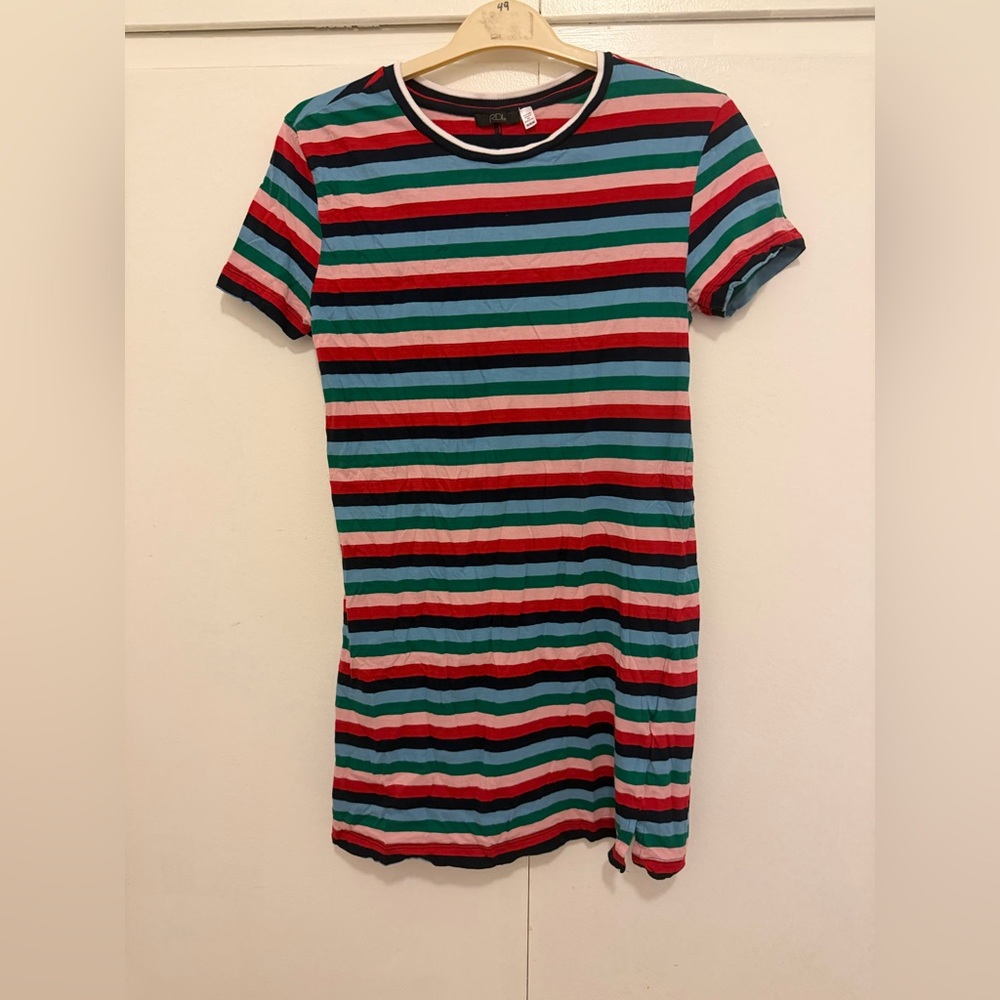 RDI Striped Tee T-shirt Dress Short Sleeve Mini Rainbow Multicolor Y2K M EUC